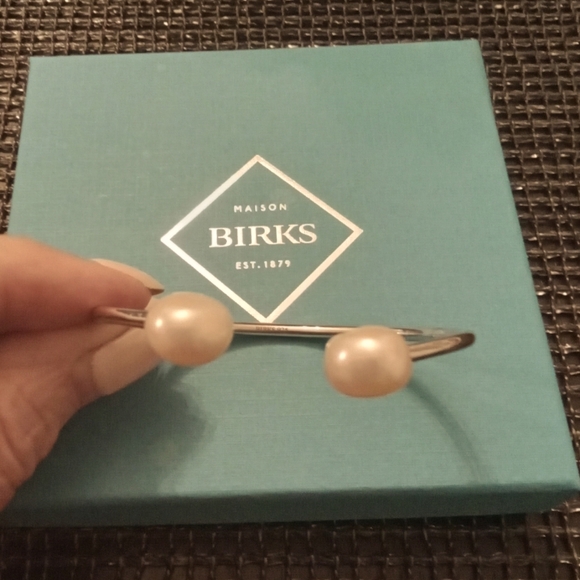 Birks Freshwater Barocque Pearl Silver Cuff Bracelet S/M - Picture 2 of 6